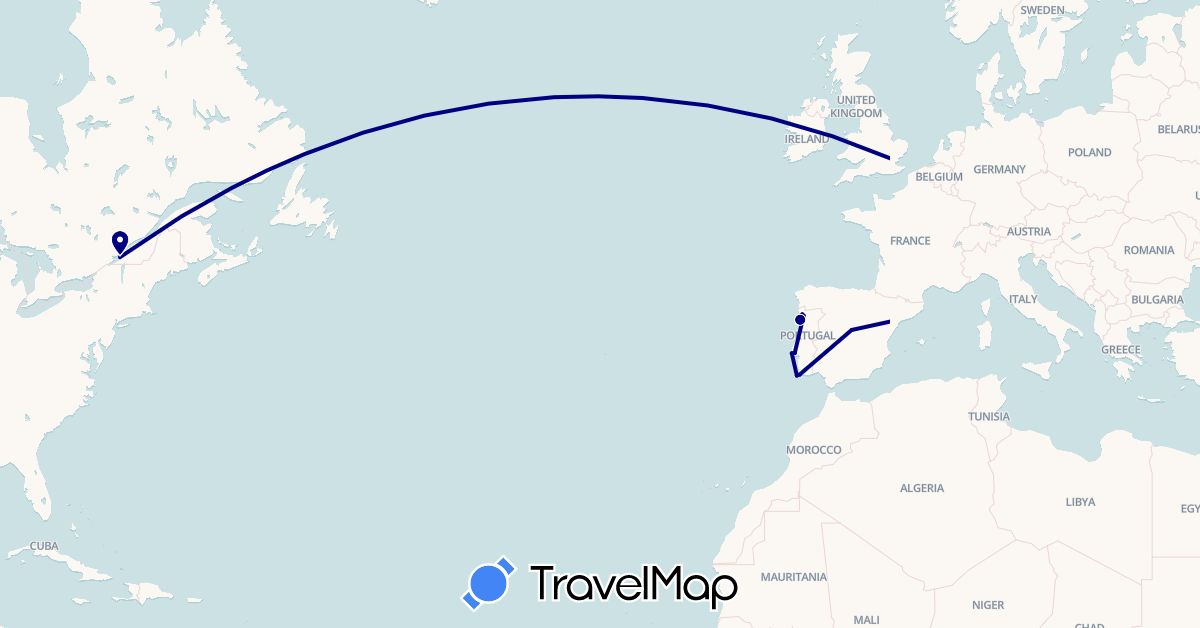 TravelMap itinerary: driving in Canada, Spain, Croatia, Italy, Portugal (Europe, North America)